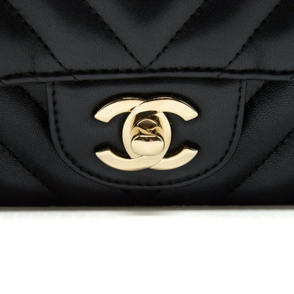 Chanel Chevron Mini Rectangular Flap Bag Lambskin Black LGHW