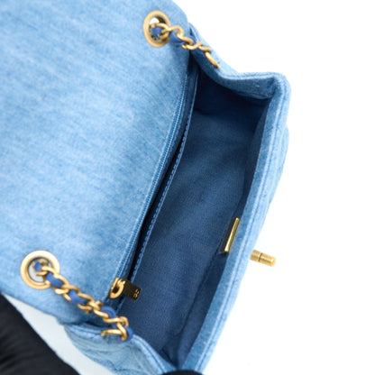 Chanel 22C Denim Pearl Crush Mini Square Flap Bag GHW(Microchip)
