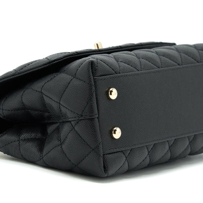 Chanel Small Coco Handle Caviar Black LGHW With Red Embossed Handle