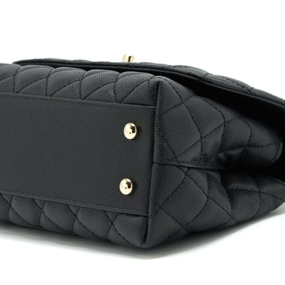 Chanel Small Coco Handle Caviar Black LGHW With Red Embossed Handle