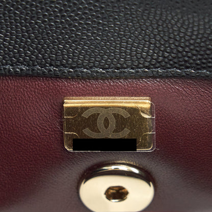 Chanel Small Coco Handle Caviar Black LGHW With Red Embossed Handle