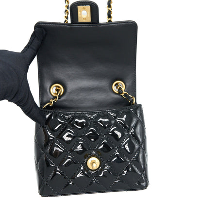 Chanel 22K Retro Classic New Square Mini Flap Bag Patent Black Brushed GHW(Microchip)