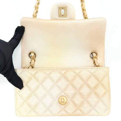 Chanel 22C Mini Rectangular Flap Bag Goatskin Ombre Beige Brushed GHW(Microchip)