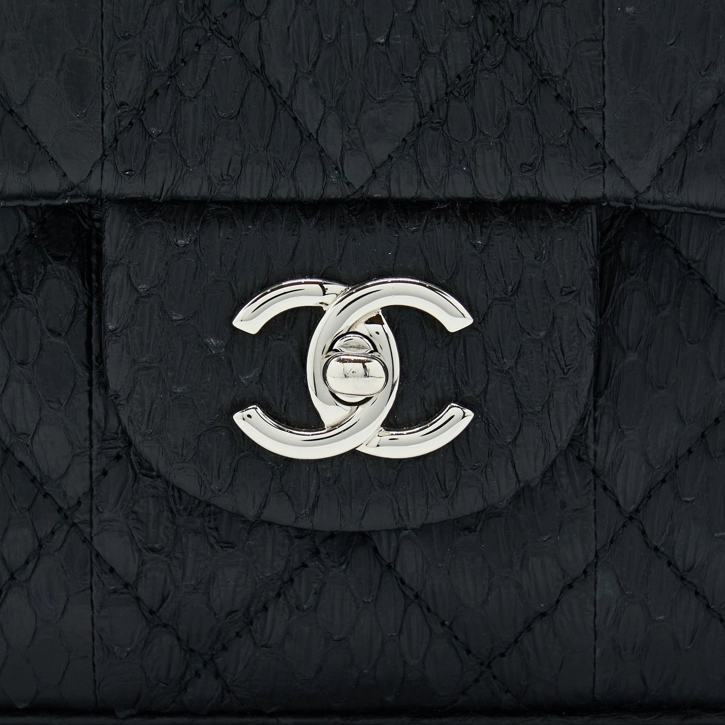 Chanel Top Handle Flap Bag Python Black SHW