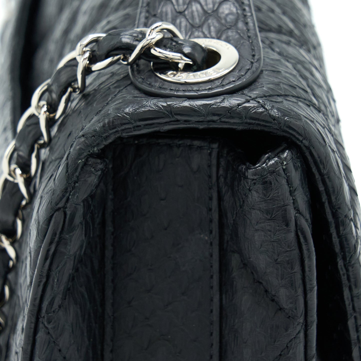 Chanel Top Handle Flap Bag Python Black SHW