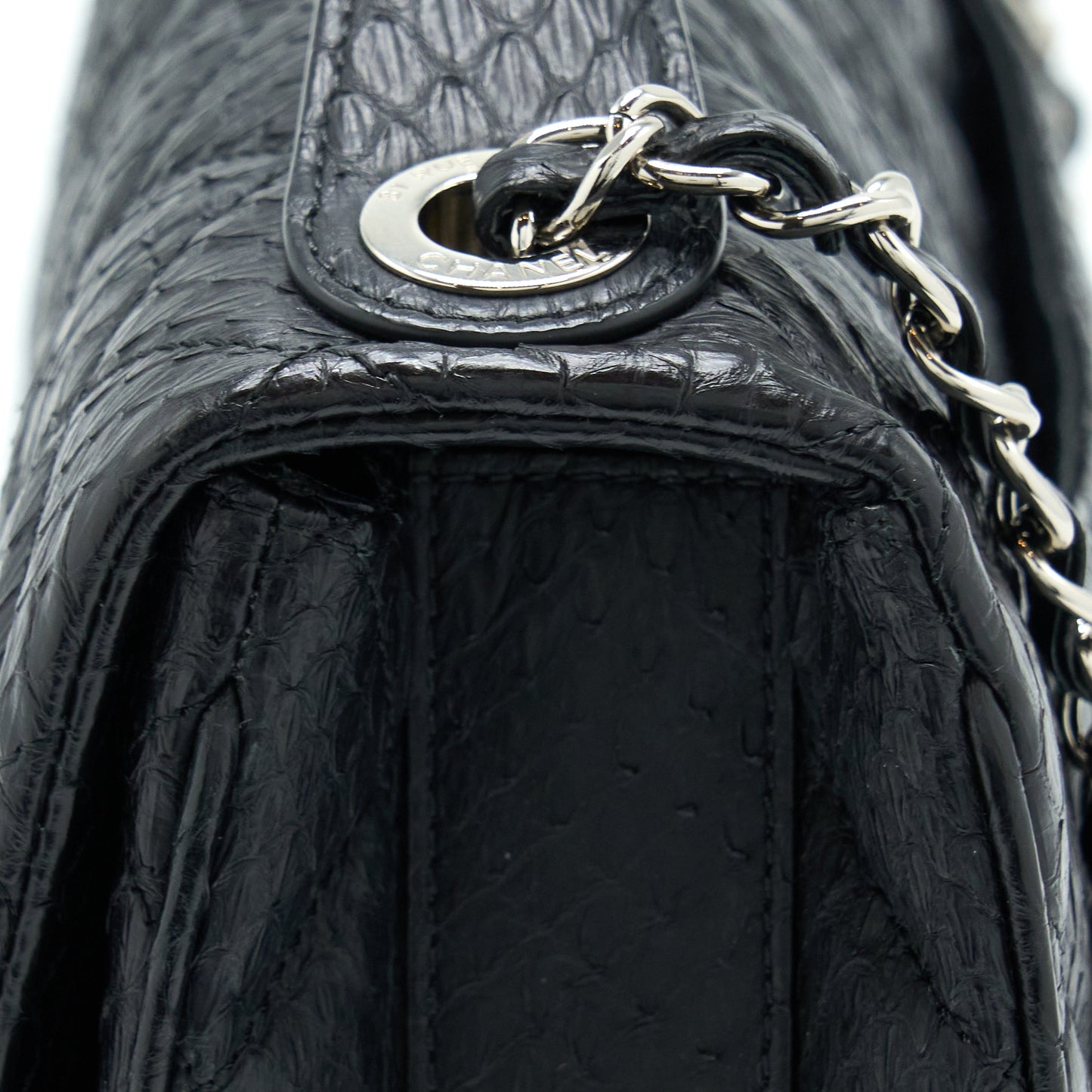 Chanel Top Handle Flap Bag Python Black SHW