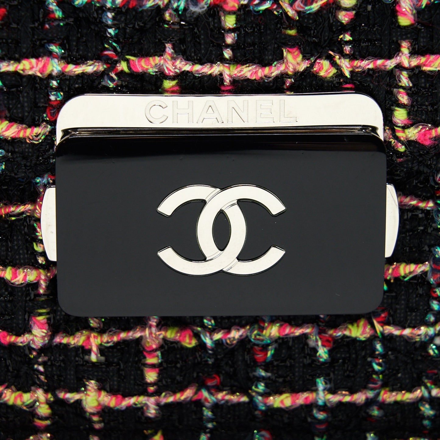 Chanel Tweed Quilted Mini Beauty Lock Flap Bag Multicolor Black