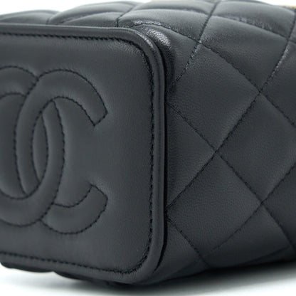 Chanel 22B Detailed Top Handle Mini Vanity With Chain Lambskin Black Brushed GHW
