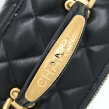 Chanel 22B Detailed Top Handle Mini Vanity With Chain Lambskin Black Brushed GHW