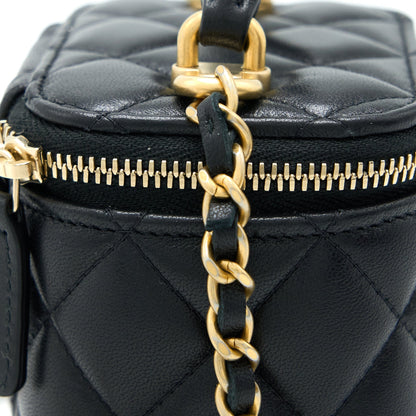Chanel 22B Detailed Top Handle Mini Vanity With Chain Lambskin Black Brushed GHW