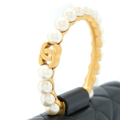 Chanel 21S Wallet On Chain With Pearl/CC logo Round Handle Lambskin Black Brushed GHW