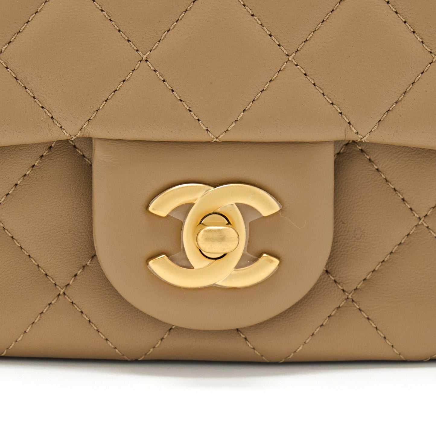 Chanel Pearl Crush Mini Square Flap Bag Lambskin Dark Beige GHW(Microchip)