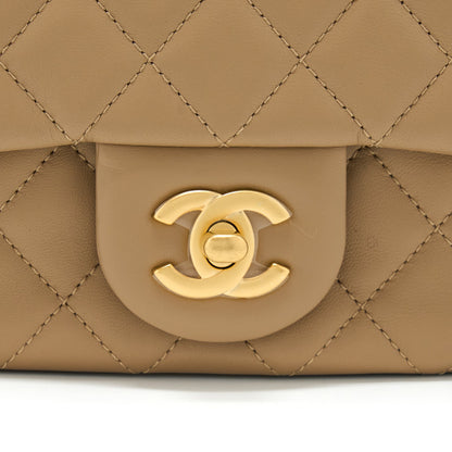 Chanel Pearl Crush Mini Square Flap Bag Lambskin Dark Beige GHW(Microchip)