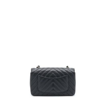 Chanel Chevron Mini Rectangular Flap Bag Caviar Black SHW
