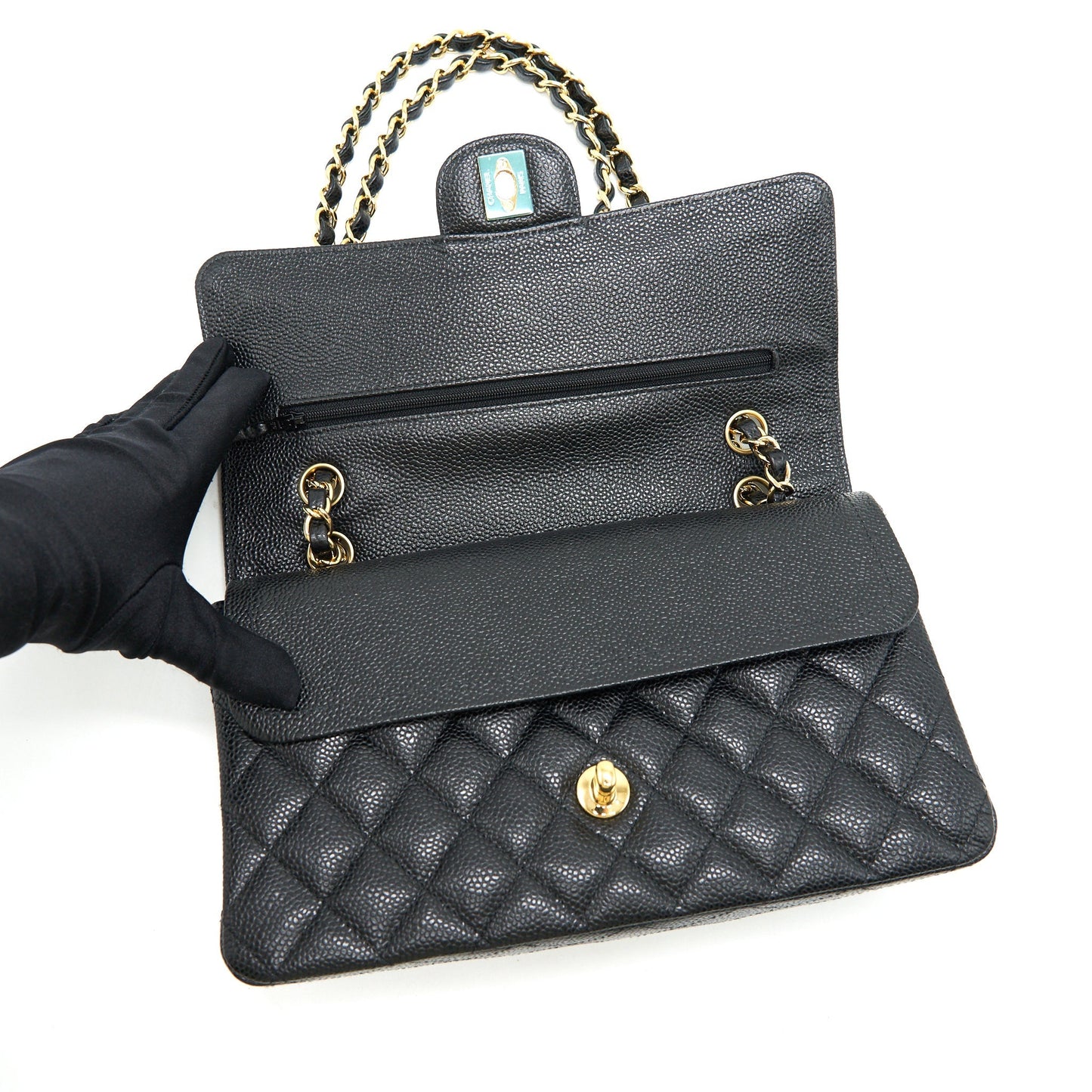 CHANEL MEDIUM CLASSIC DOUBLE FLAP BAG CAVIAR BLACK GHW