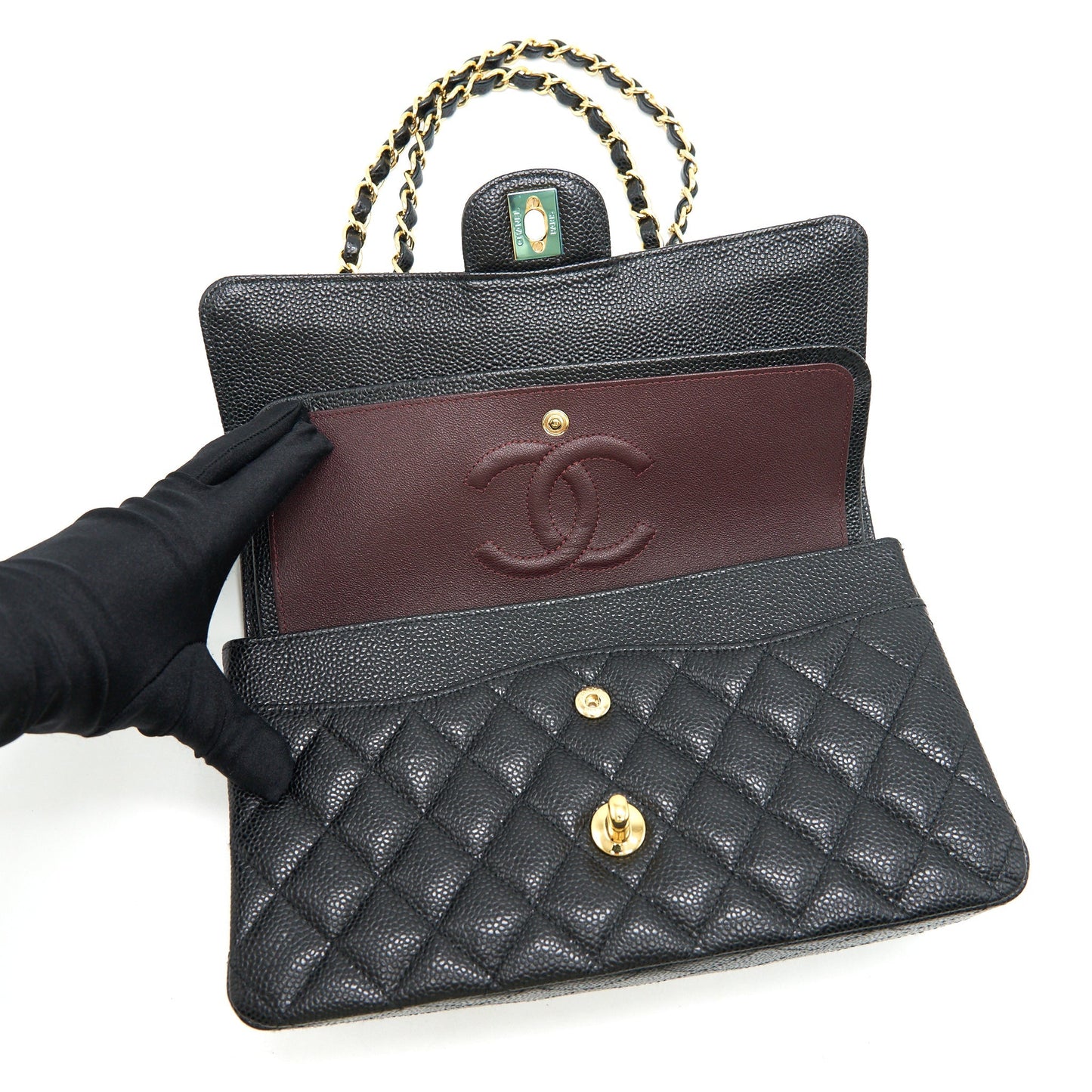 CHANEL MEDIUM CLASSIC DOUBLE FLAP BAG CAVIAR BLACK GHW