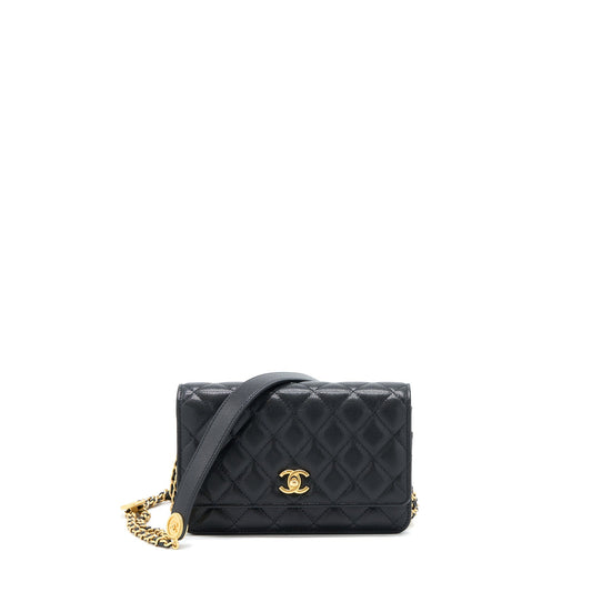 Chanel 22A Wallet On Chain Caviar Black GHW (Microchip)