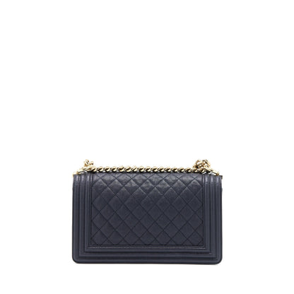 Chanel Medium Boy Bag Grained Calfskin Dark Blue LGHW