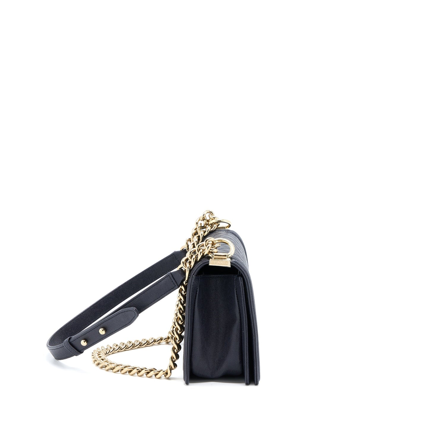 Chanel Medium Boy Bag Grained Calfskin Dark Blue LGHW