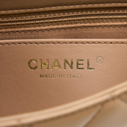 Chanel 22K Gold Pillar Adjustable Chain Flap Bag Lambskin Beige GHW (Microchip)