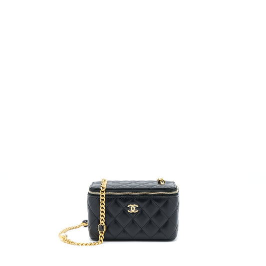 Chanel Long Vanity With Detailed Chain Lambskin Black GHW