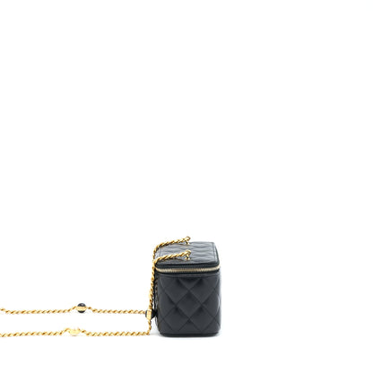 Chanel Long Vanity With Detailed Chain Lambskin Black GHW