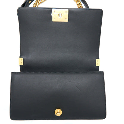 Chanel Medium Boy Bag Lambskin Black Brushed GHW (Microchip)
