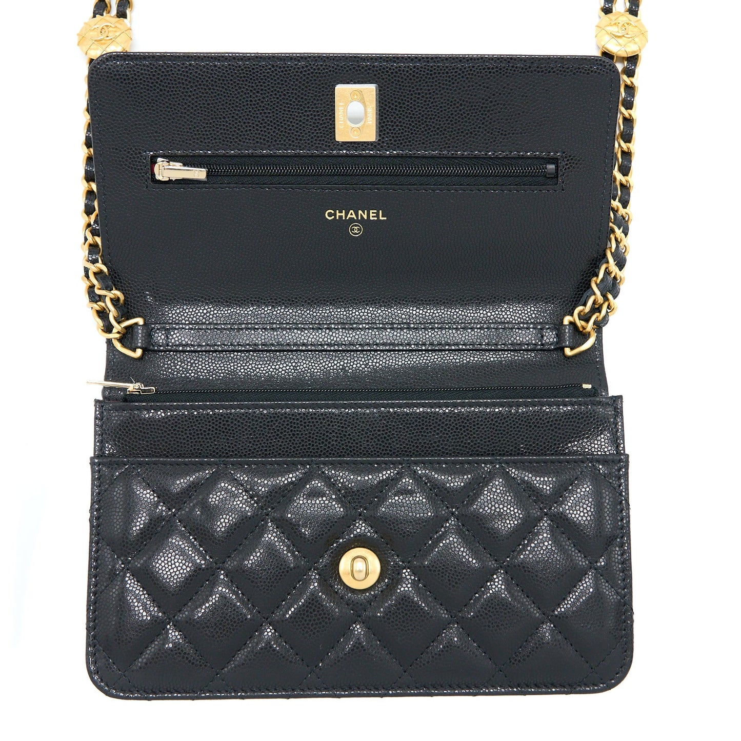 Chanel 22A Wallet On Chain Caviar Black GHW (Microchip)