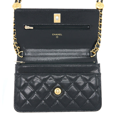 Chanel 22A Wallet On Chain Caviar Black GHW (Microchip)