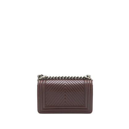 Chanel Chevron Small Boy Bag Lambskin Burgundy Ruthenium Hardware