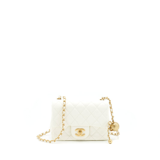 Chanel 22C Pearl Crush Mini Square Flap Bag Lambskin White GHW (Microchip)