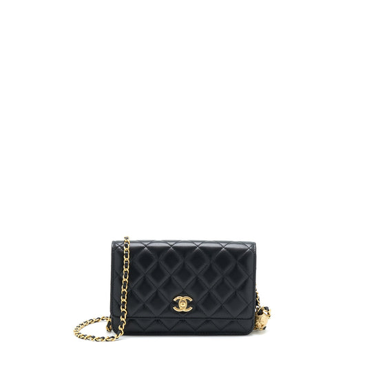 Chanel 22B Pearl Crush Wallet On Chain Lambskin Black GHW (Microchip)