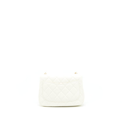 Chanel 22C Pearl Crush Mini Square Flap Bag Lambskin White GHW (Microchip)
