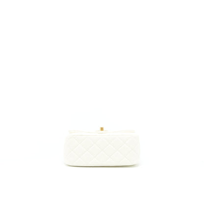 Chanel 22C Pearl Crush Mini Square Flap Bag Lambskin White GHW (Microchip)