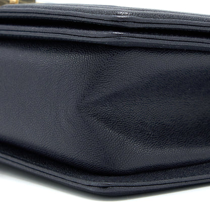 Chanel Medium Boy Bag Grained Calfskin Dark Blue LGHW