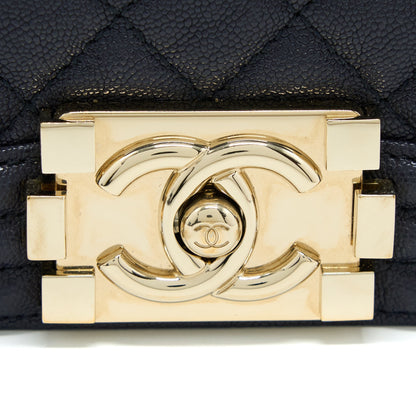 Chanel Medium Boy Bag Grained Calfskin Dark Blue LGHW