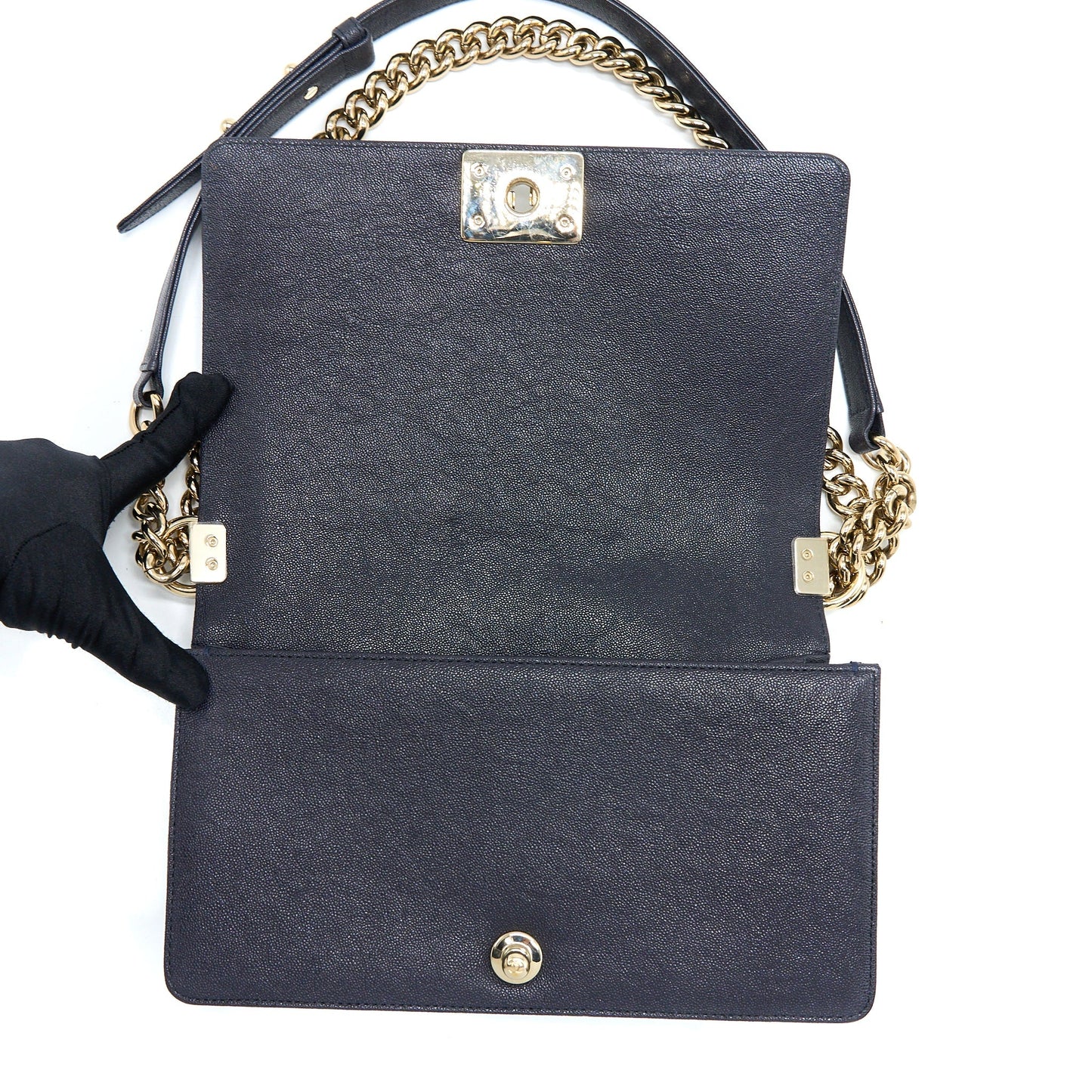 Chanel Medium Boy Bag Grained Calfskin Dark Blue LGHW