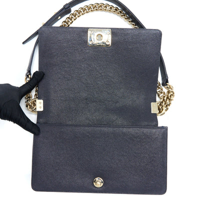 Chanel Medium Boy Bag Grained Calfskin Dark Blue LGHW