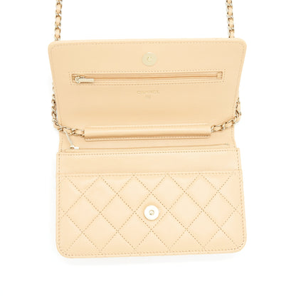 Chanel Classic Wallet On Chain Lambskin Beige LGHWMicrochip