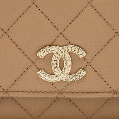 Chanel 22K Wallet On Chain Caviar Dark Beige LGHW (Microchip)
