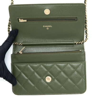 Chanel 22K Wallet On Chain Caviar Dark Green LGHW (Microchip)
