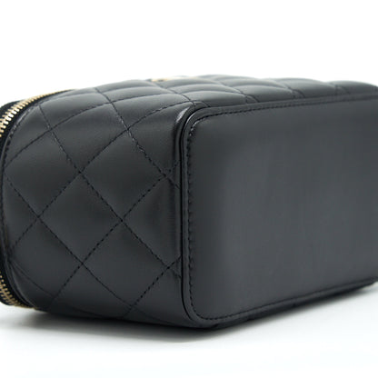Chanel Top Handle Long Vanity With Chain Lambskin Black GHW