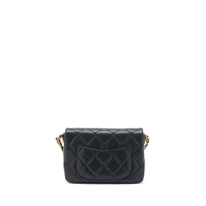 Chanel 22A Small Flap Bag Grained Shiny Calfskin Black Brushed GHW(Microchip)