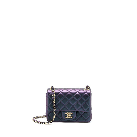 Chanel 22B Mini Square Pearly Lambskin Black LGHW (Microchip)