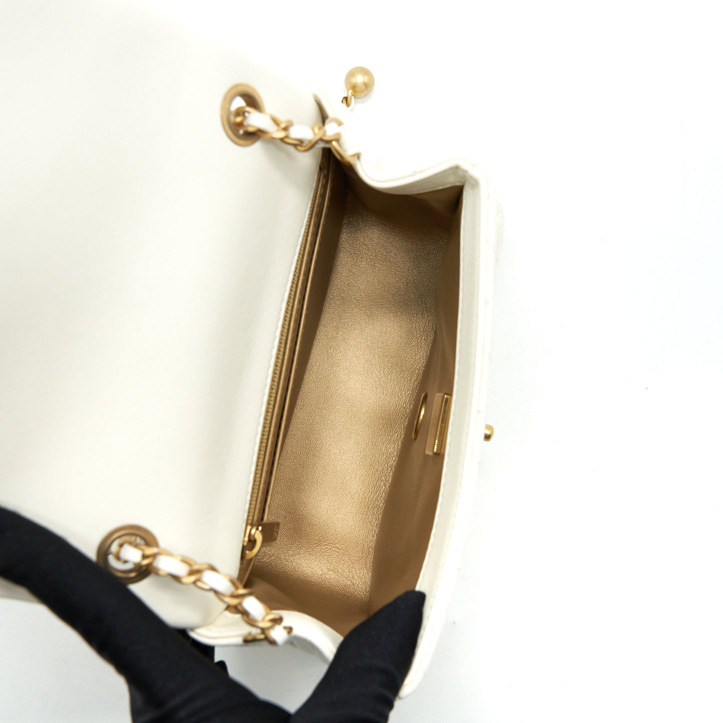Chanel 22C Pearl Crush Mini Square Flap Bag Lambskin White GHW (Microchip)