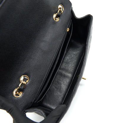 CHANEL CLASSIC JUMBO SINGLE FLAP BAG BLACK CAVIER GHW