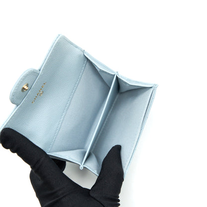 Chanel 22P Flap Double Card Holder Caviar Light Blue LGHW