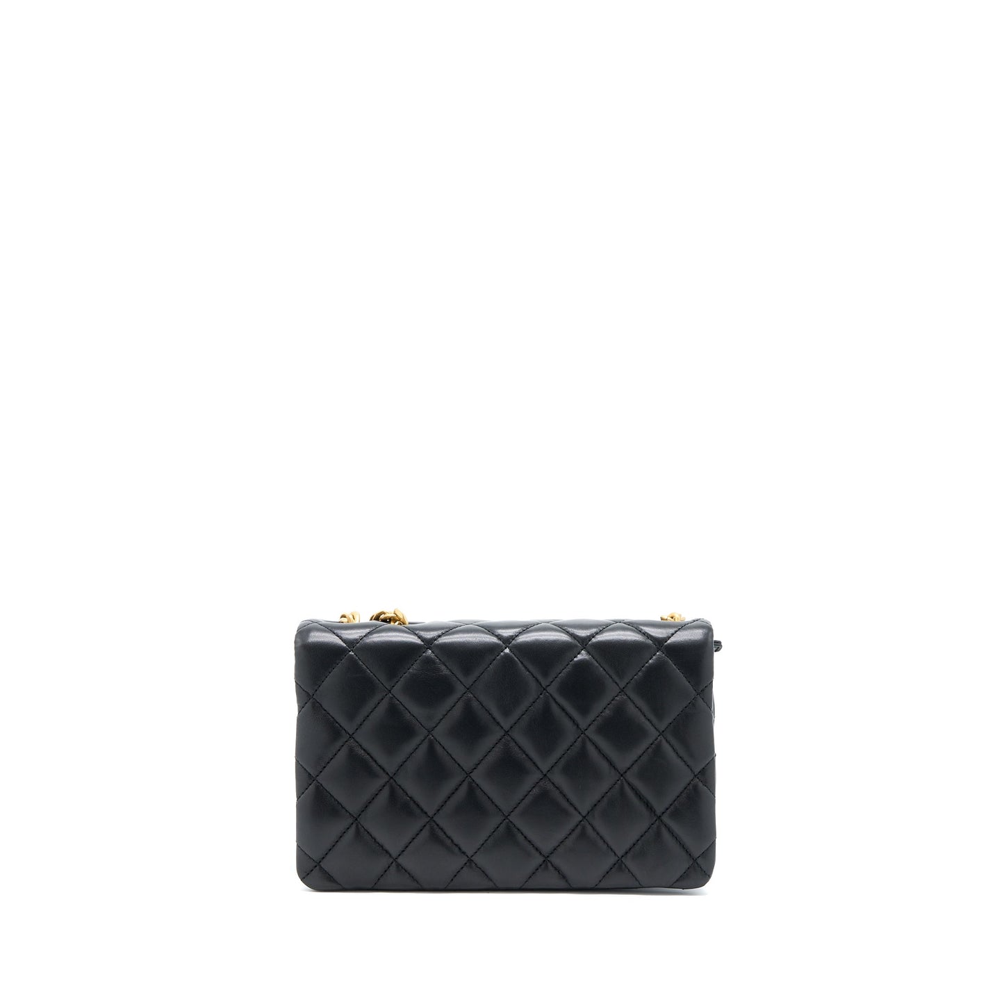 Chanel 22K Gold Pillar Adjustment Chain Flap Bag Lambskin Black GHW (Microchip)
