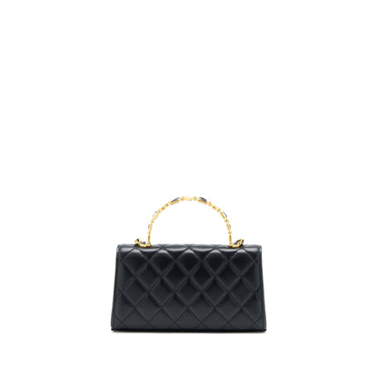 Chanel 22B Flap Bag Enamel/CC Logo Top Handle Lambskin Black Brushed GHW