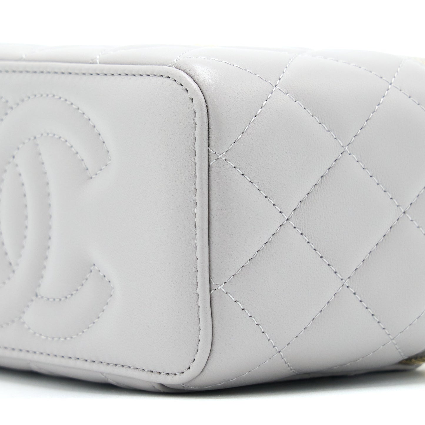 Chanel 22B Pearl Crush Long Vanity With Chain Lambskin Grey GHW